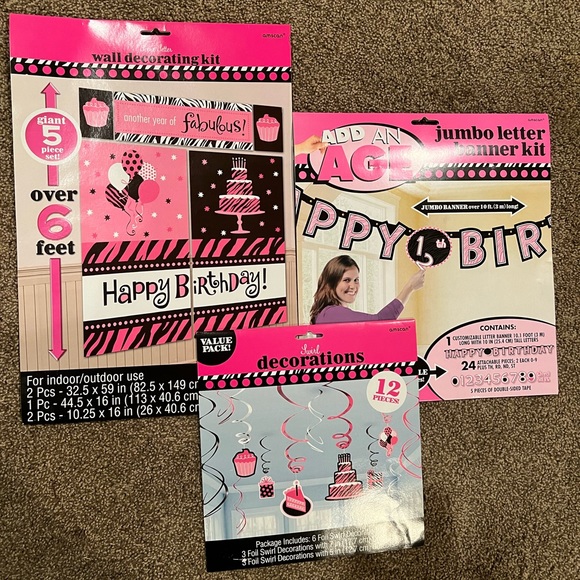 Birthday decorations - pink, black and white - Picture 2 of 6